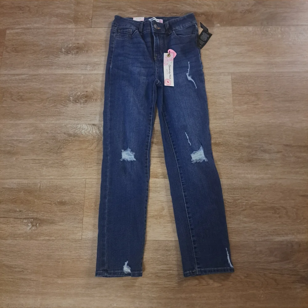 Celebrity Pink Kids Stylish Blue Denim Distressed Jeans Girl's Size 10 NWT